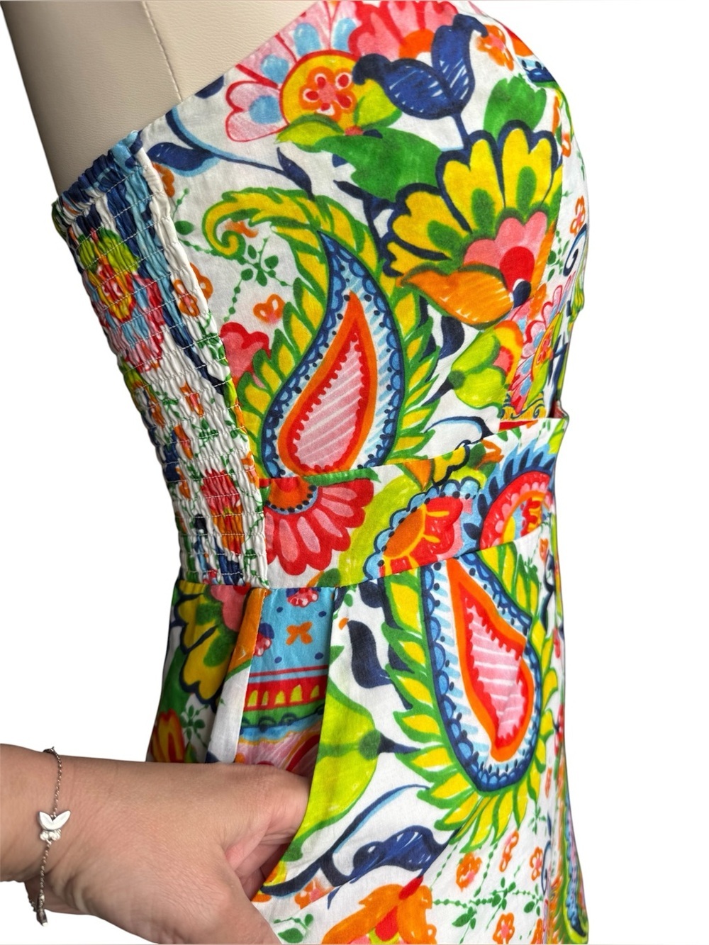 Amanda Uprichard Strapless Floral Paisley Romper Cutout Smocked Size Small - Picture 4 of 10